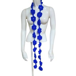 Hand Crafted Crocheted Blue Flower Scarf